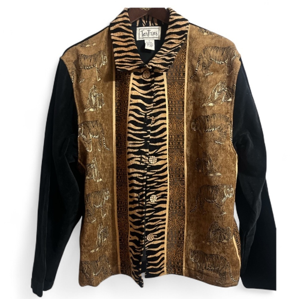 Vtg Tantrums Zebra Print Jacket with Black Accents Sz L Women